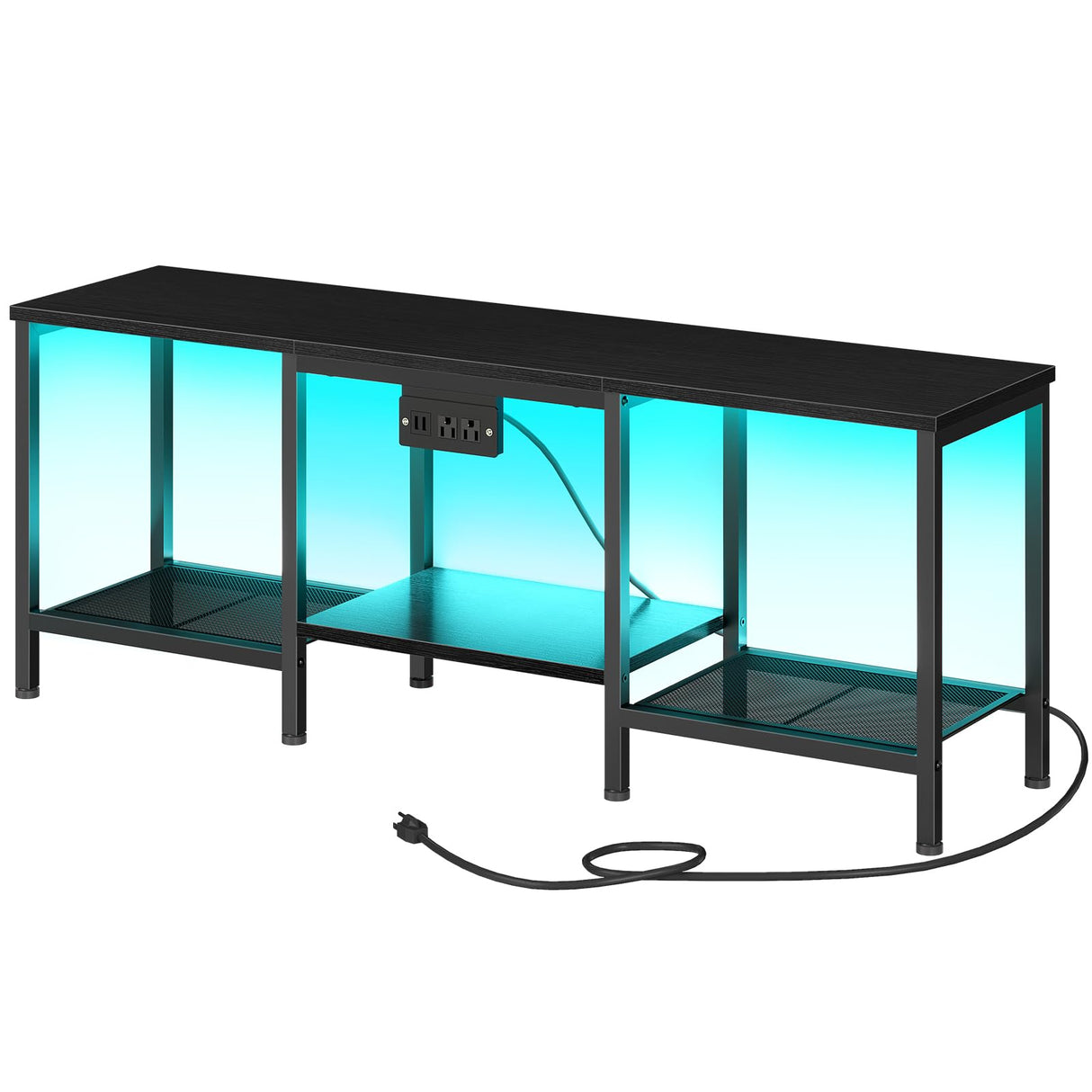 HOOBRO TV Stand with Charging Station to 55 Inches, LED Entertainment Center, Media TV Console Table with Open Storage Shelving for Living Room, Bedroom, Black BB122UDDS01 HOOBRO