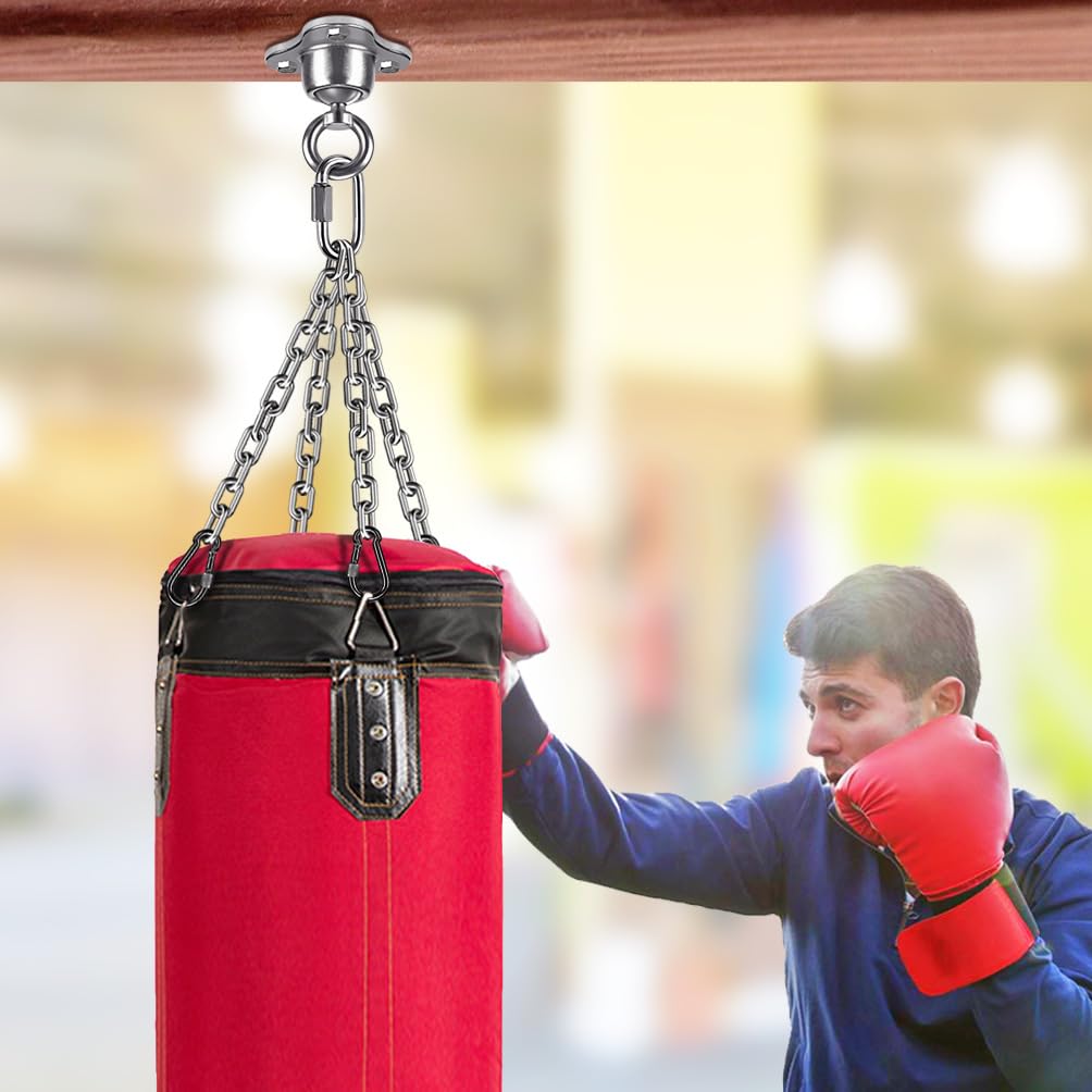 SELEWARE Punching Bag Hanger, Stainless Steel Heavy Bag Hanger with Carabiner, Heavy Duty 360° Rotation Wall Ceiling Mount Hook for Boxing Bags, Hammocks, Gym Swings, Yoga Swings, 1000LB Capacity SELEWARE