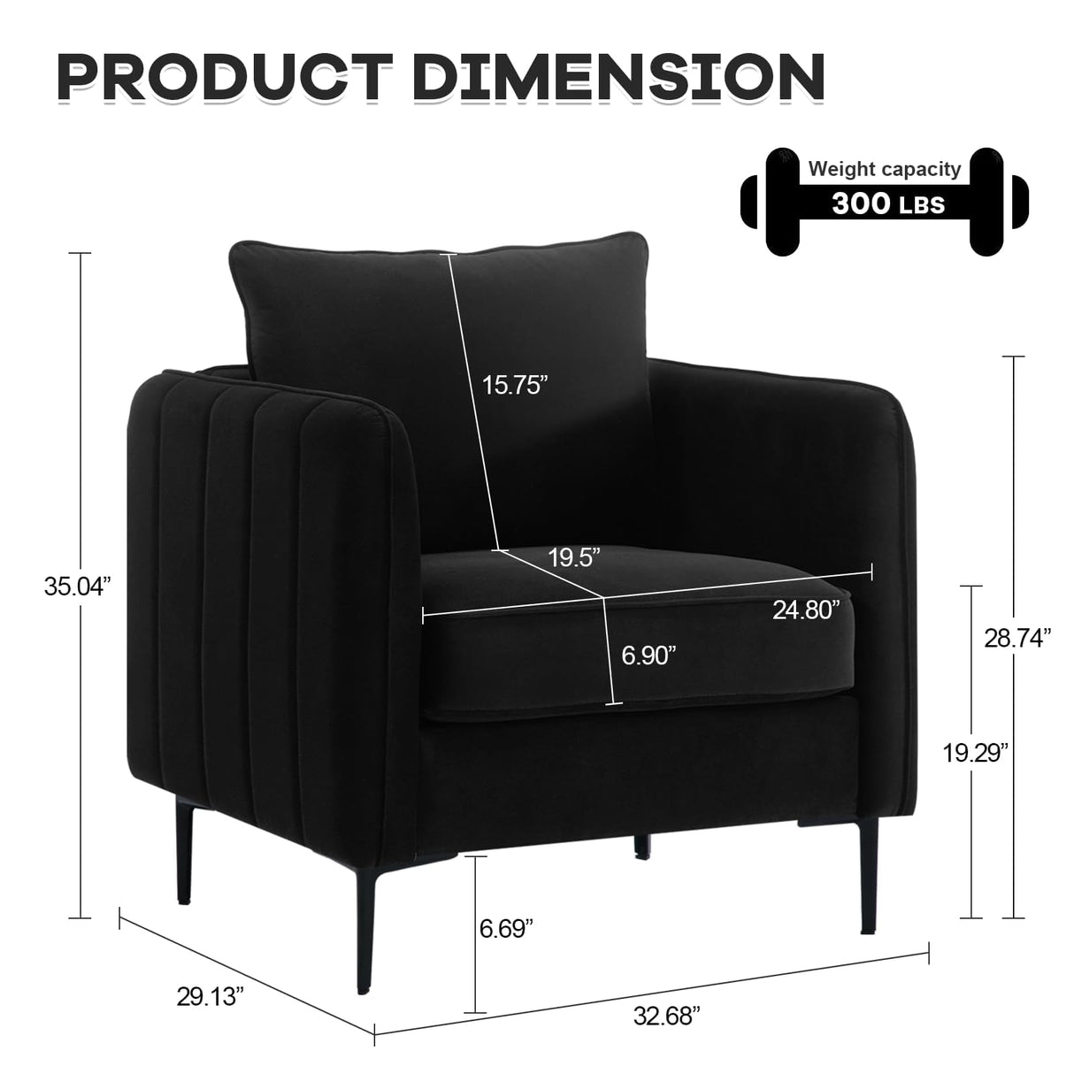SUHELUFU Modern Black Velvet Accent Chairs, Comfy Upholstered Armchairs with Thick Cushion and Wood Frame for Living Room, Bedroom or Office SUHELUFU