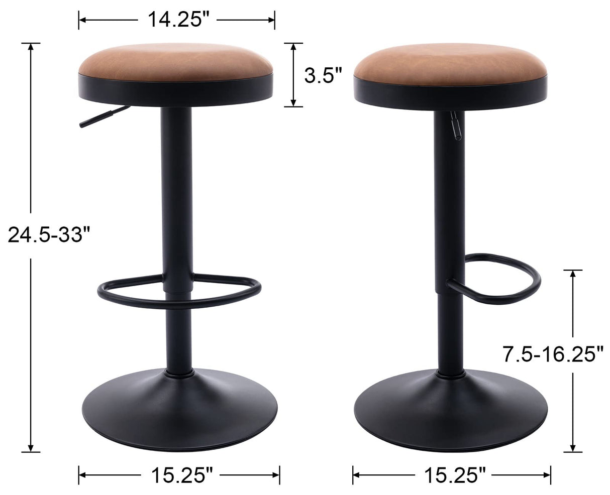 EALSON Modern Swivel Bar Stool Adjustable Counter Height Backless Barstools with Metal Base Leather Upholstered Round Bar Stool Chairs for Kitchen Island/Pub/Breakfast Bar, Brown 1PC EALSON