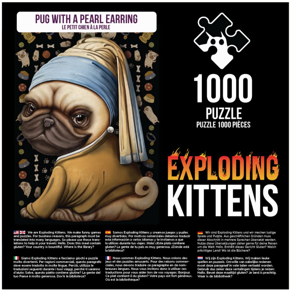 Pug with a Pearl Earring Jigsaw Puzzle by Exploding Kittens - 1000 Pieces Jigsaw Puzzle for Adults, Teens, and Kids - Dog Puzzle, Funny Puzzle, Art Puzzle Exploding Kittens LLC