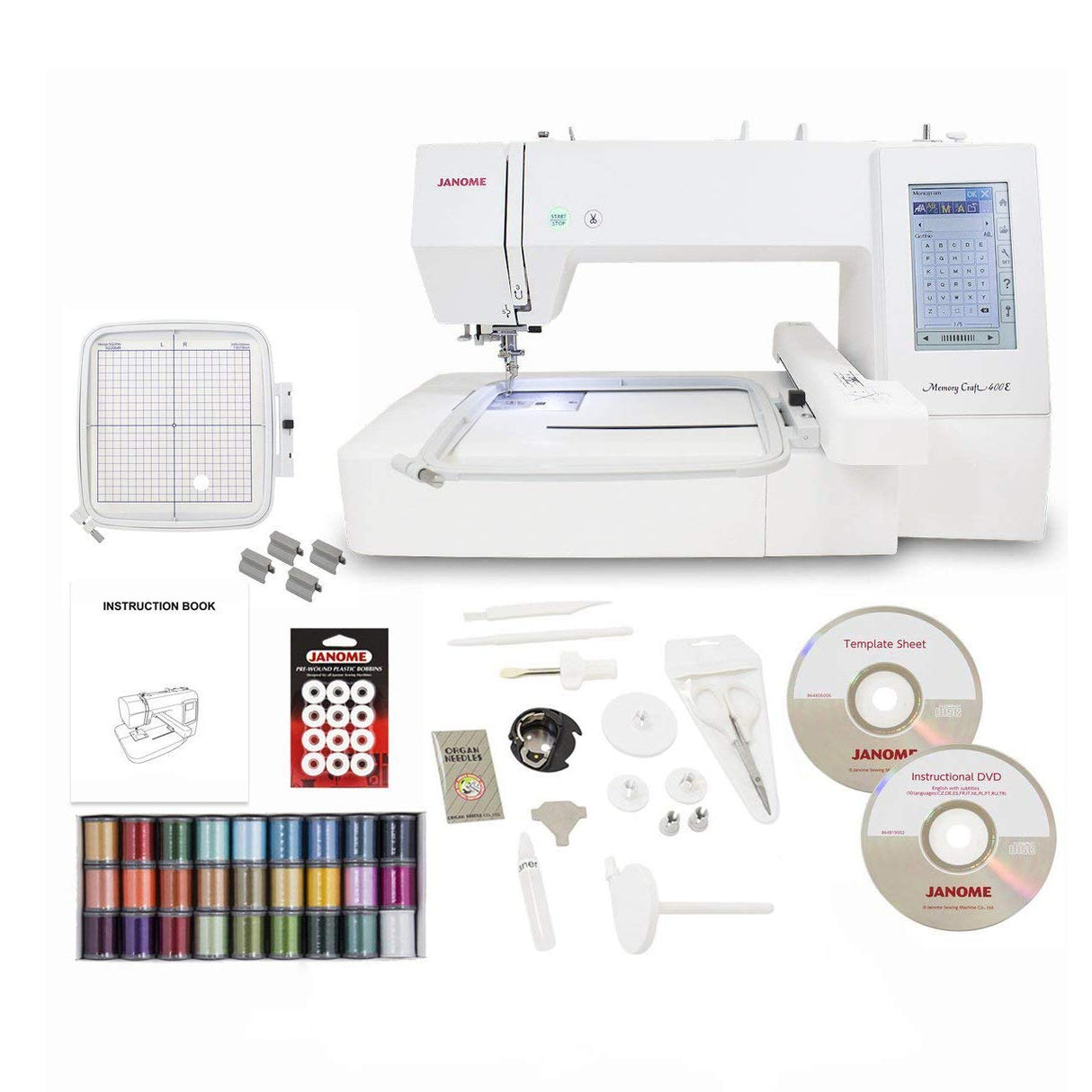 Janome Memory Craft 400E Embroidery Machine with Exclusive Bonus Bundle Janome