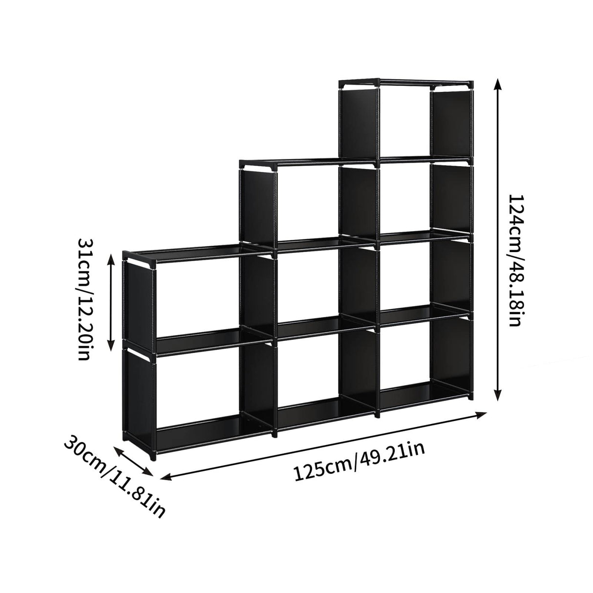 JIUYOTREE Portable Bookcase, 9 Cube Closet Storage Organizer Bookshelf,Clothes Storage for Living Room,Study Room,Bedroom, Black JIUYOTREE
