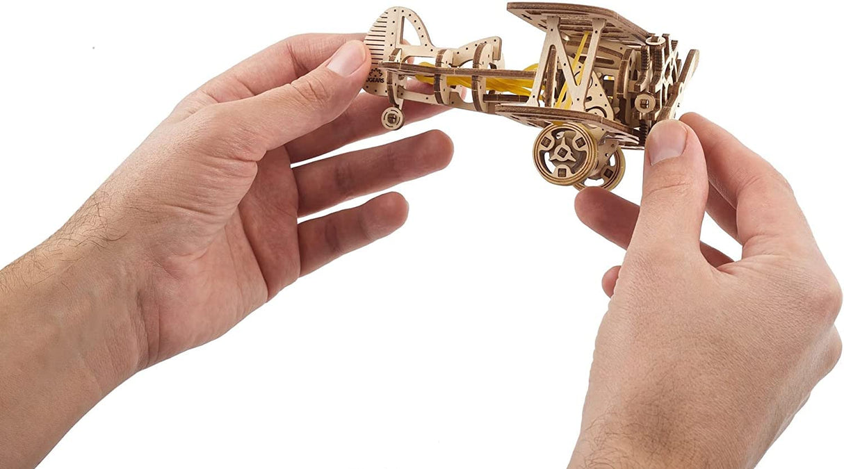 UGEARS Wooden 3D Puzzles for Adults - Mini Biplane Wooden Model Kit Crafts for Adults - DIY Kits for Adults Mechanical 3D Wooden Puzzles for Adults for Aviation Enthusiasts and Puzzle Lovers - 84 Pcs UGEARS