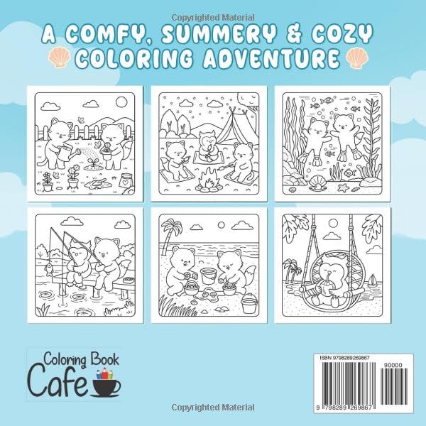 Comfy Summer: Cute and Cozy Coloring Book for Adults & Teens Featuring Summer Hygge Scenes with Adorable Animal Characters WoodArtSupply