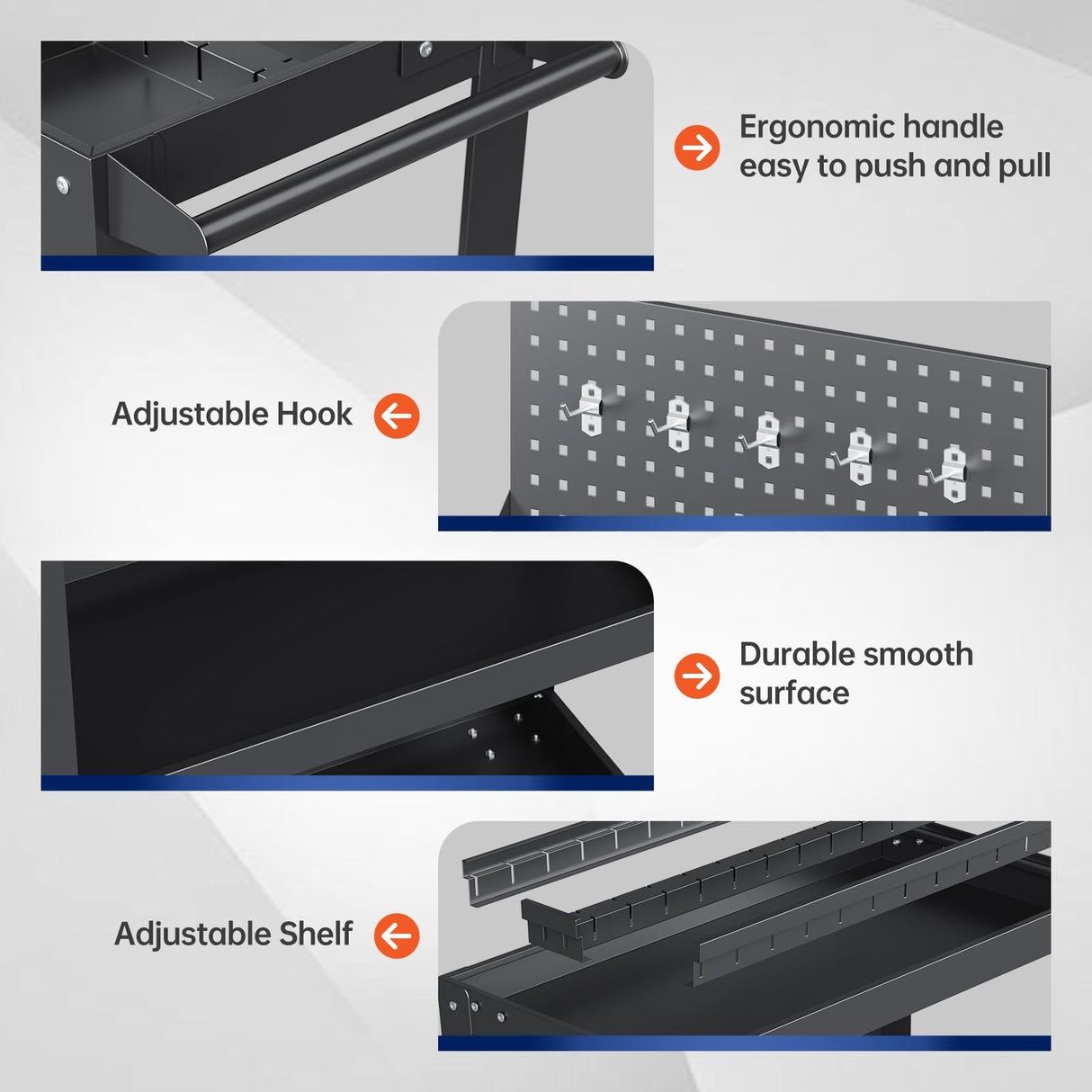 Yizosh 3 Tier Rolling Tool Cart on Wheels, 440 LBS Capacity Heavy Duty Metal Utility Cart Wagon, Industrial Commercial Service Tool Cart Storage Organizer for Mechanics, Garage, Warehouse Yizosh
