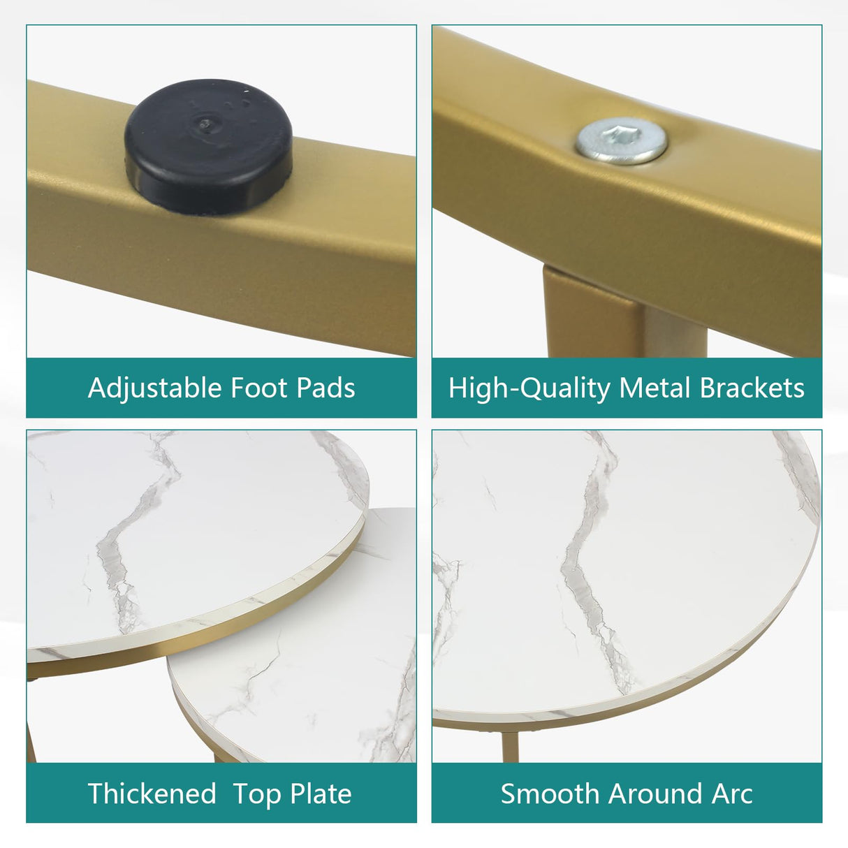 Smuxee White Nesting Coffee Table Set of 2, 27.6" Round Coffee Table Wooden Marble Pattern with Adjustable Non-Slip Feet, Industrial End Table for Living Room Bedroom Balcony Smuxee