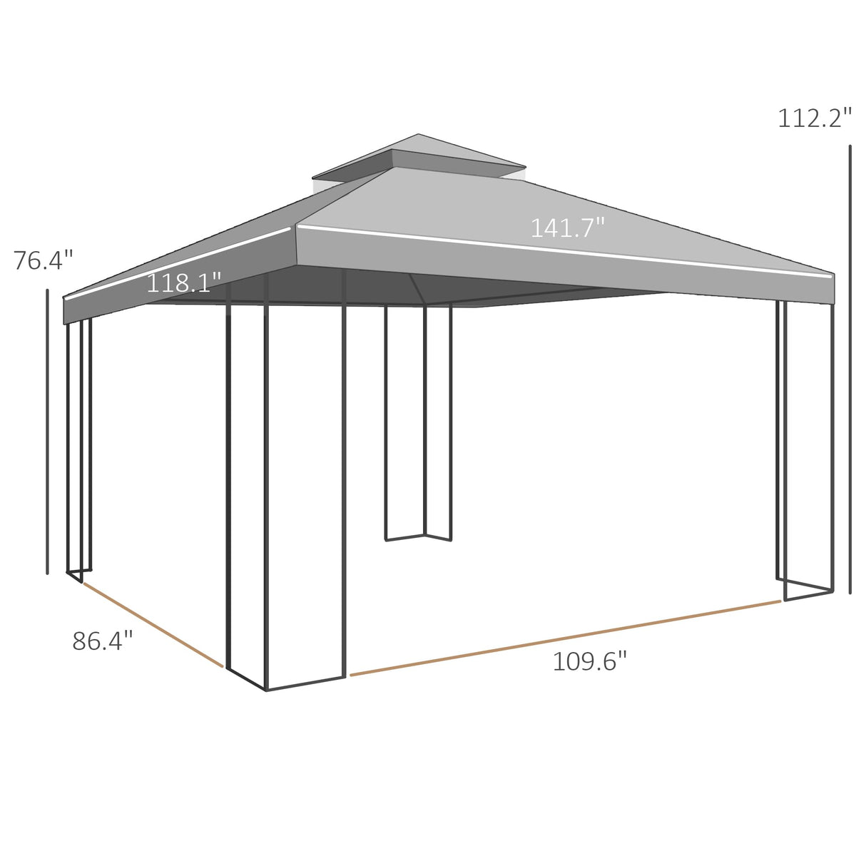 Outsunny 10' x 12' Patio Gazebo with Corner Frame Shelves, Double Roof Outdoor Gazebo Canopy Shelter with Netting for Patio, Wedding, Catering & Events, Brown Outsunny