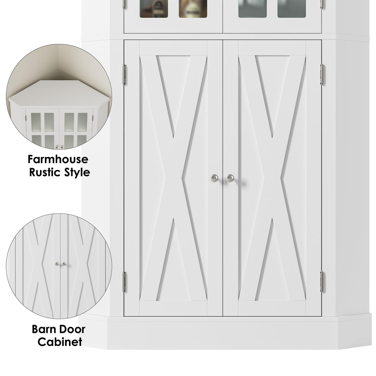 BOTLOG 67" Corner Cabinet, Tall Corner Storage Cabinet with 4 Doors, Corner Cabinet with Spacious Top, Curved Profile Design, Space Saver for Bathroom, Living Room, Kitchen, Modern White BOTLOG