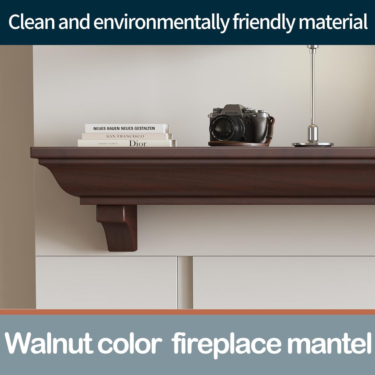 Fireplace Mantel, 60 Inch Rustic Fireplace Mantle with Arched Corbels, 100 lbs Weight Capacity Fire Place Mantel, Natural Wood Mantles for Over Fireplace, Fire Place Mantel for Living Room (Walnut) KALSUBO