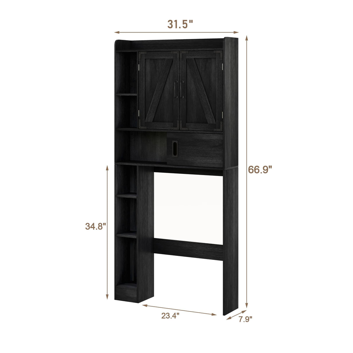 ChooChoo Over The Toilet Storage Cabinet, Farmhouse Bathroom Storage Cabinet with Barn Doors, Sliding Drawer, Adjustable Shelves, Space-Saving, Black ChooChoo