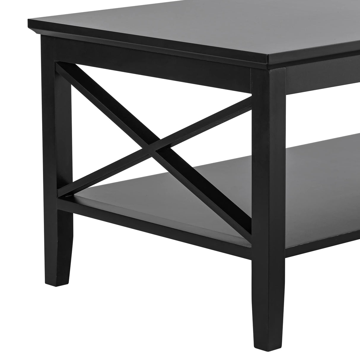 ChooChoo Oxford Coffee Table with Thicker Legs, Black Wood Coffee Table with Storage for Living Room ChooChoo