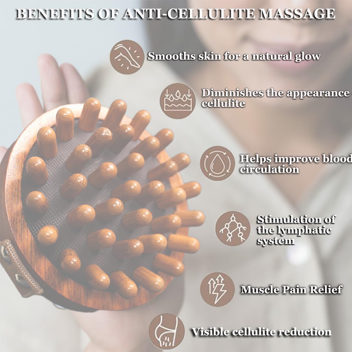 VERYOND Sapele Wood Anti-Cellulite Massage Brush - Hand-Held Massager Body Brush Muscle Relax Sauna SPA Head Massage Brush VERYOND