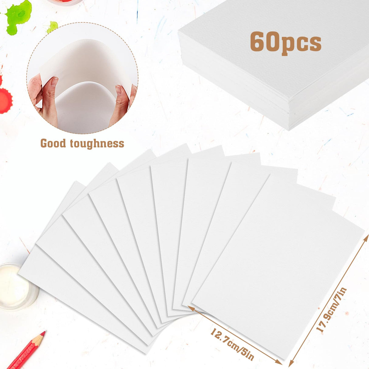 60 Sheets Watercolor Paper Bulk, 140 lb/300 GSM Cold Press Paper White Water Color Paper for Kids Child Students Adults Artists Watercolor Drawing Gift Cards(5 x 7 Inch) Prudiut