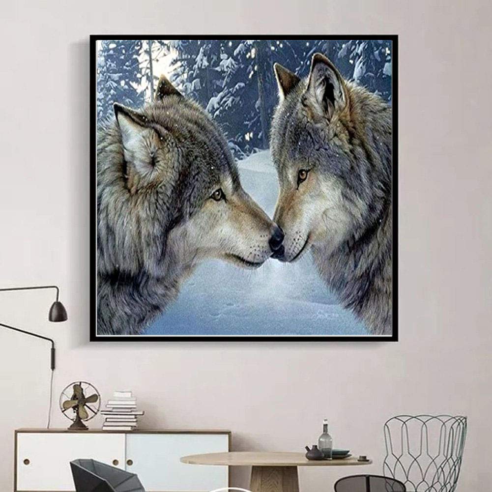 RICUVED Diamond Art Kits, Wolf Diamond Art Kits for Adults Full Drill Diamond Art Two Wolves Rhinestone Embroidery Arts Craft for Home Wall Decor 16x12 inch RICUVED