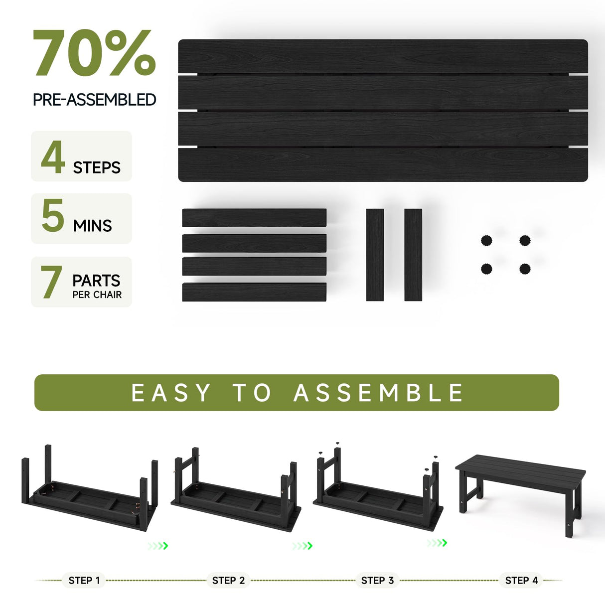 ONBRILL Outdoor Bench, 2-Person Poly Lumber Garden Bench, All-Weather Patio Bench Will not Rot and Fade for Garden, Porch, Backyard and Park, Easy Installation, Black ONBRILL