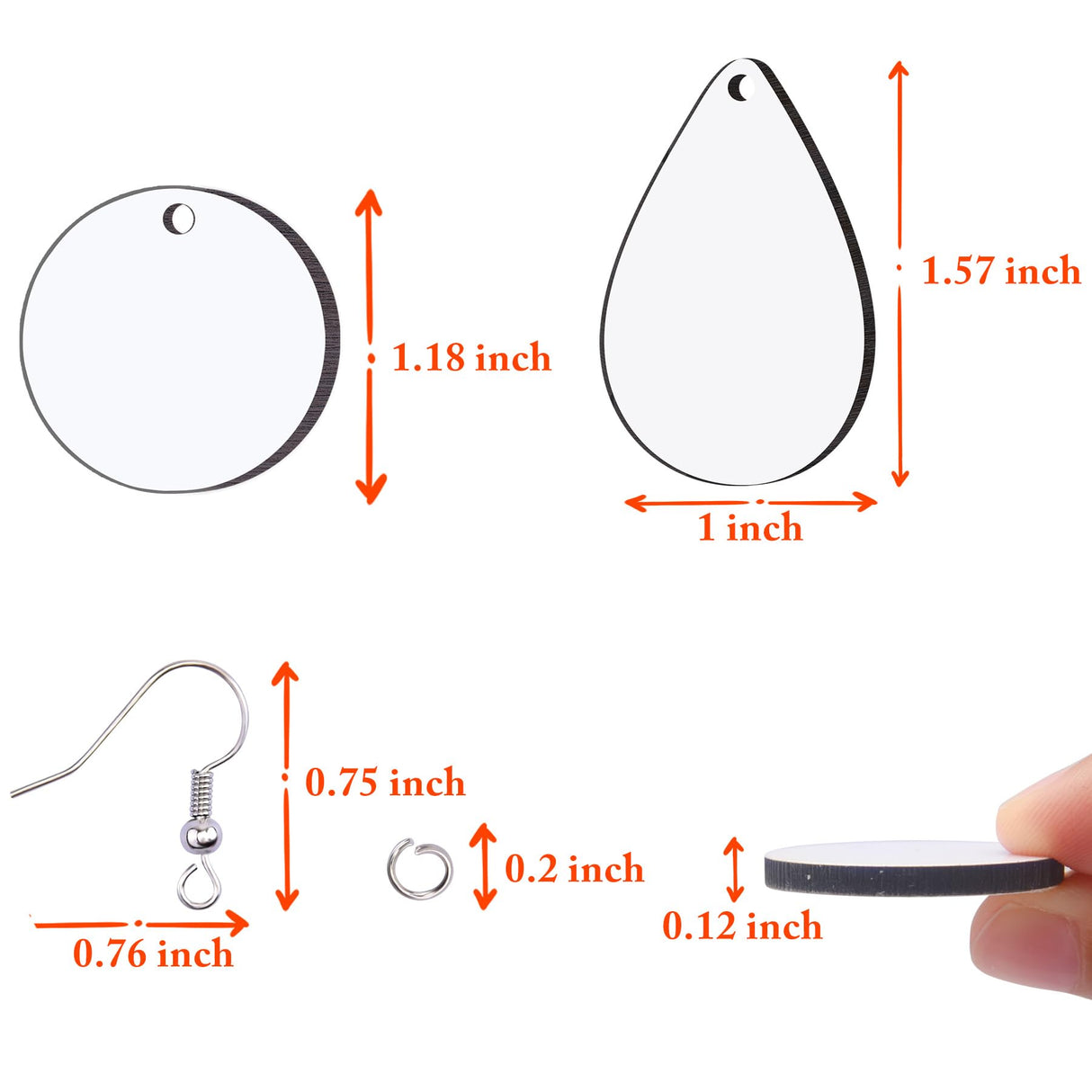 Duufin 120 Pcs Sublimation Earring Blanks with Earring Hooks and Jump Rings Heat Transfer Earring Blank Unfinished MDF Round & Teardrop Earring Blank for Christmas Valentine Halloween Women DIY Duufin