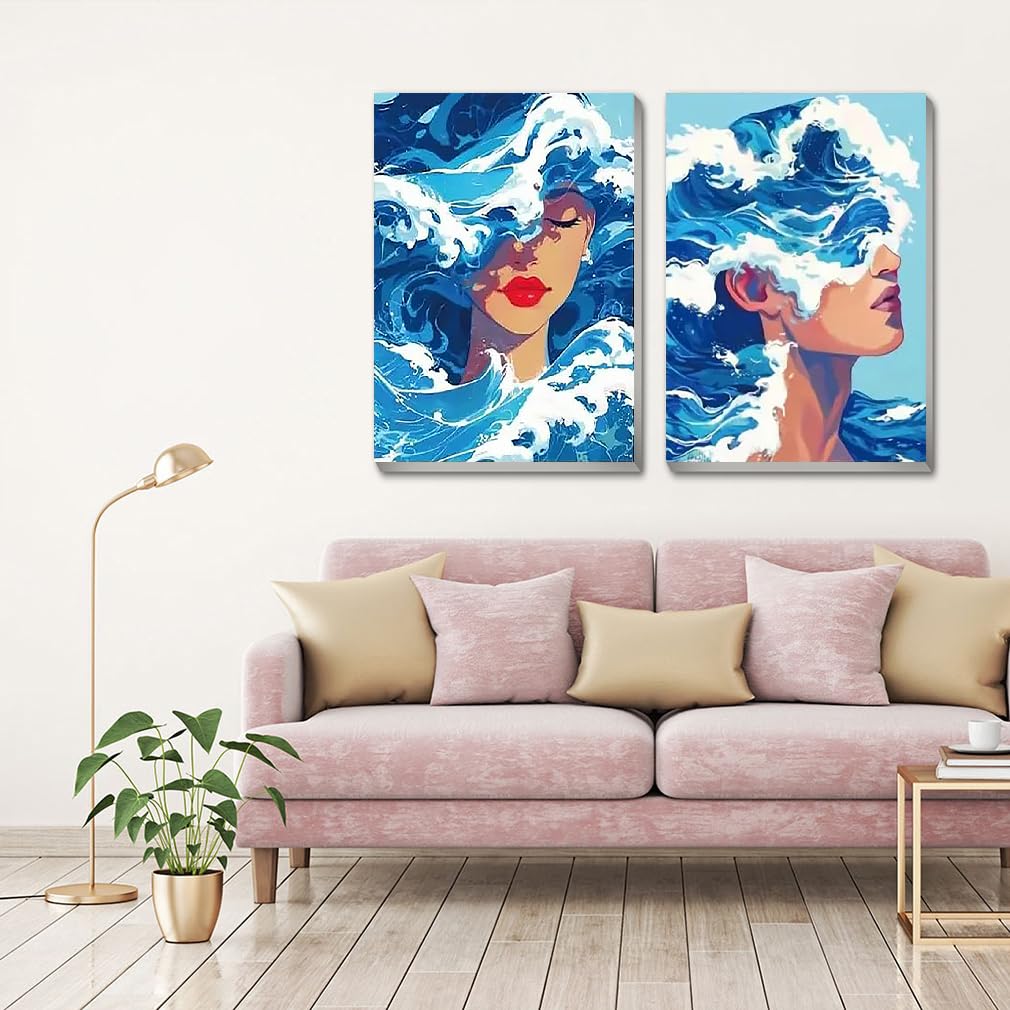 2 Pack Sea Wave Paint by Numbers Kit for Adults - Adults Paint by Numbers Kits - Acrylic Easy Paint by Numbers Framed - Adult Paint by Number Kits on Canvas Arts and Crafts for Adults 8x12inch cdjlddww