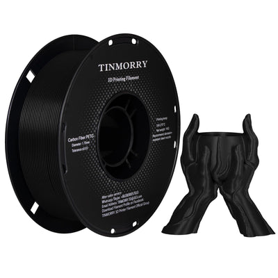 Carbon Fiber PETG Filament 1.75 mm, TINMORRY PETG CF 3D Printer Filament, Compatible with Bambu LAB, Creality K1C, QIDI MAX3, FLASHFORGE Adventurer 5M, Prusa MK4 FDM 3D Printer, 1 KG 1 Spool, Black