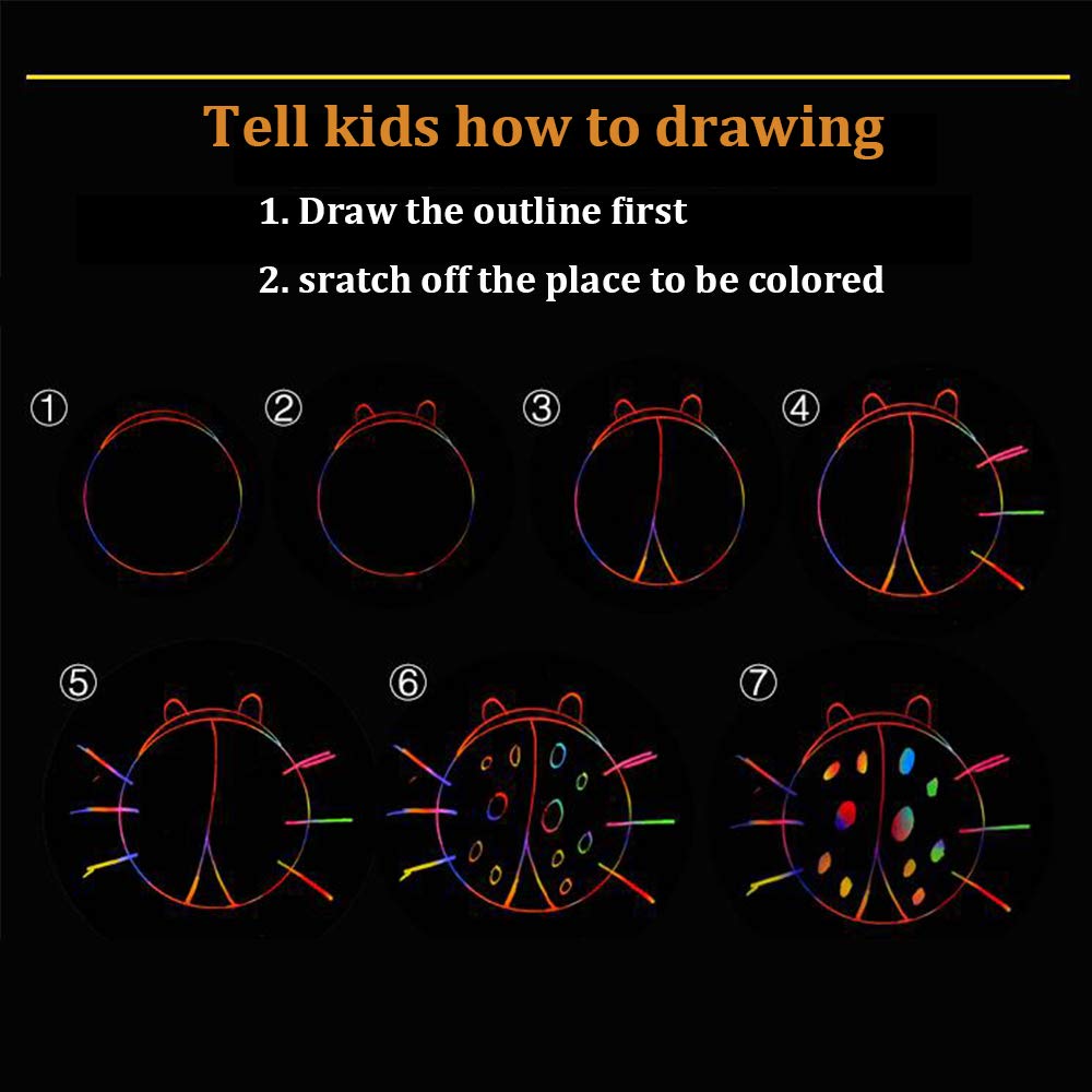 Art Set for Kids Rainbow Magic Scratch Off Paper Black Scratch Sheets Notes Cards Boards Doodle Pads Childrens Crafts Projects Kit for Girls Boys Adults Birthday Christmas Gift Yibeishu