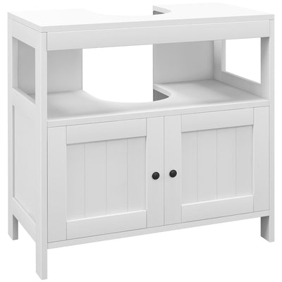 kleankin Pedestal Sink Storage Cabinet, Bathroom Under Sink Cabinet with 2 Doors and Open Shelf, Bathroom Vanity, White