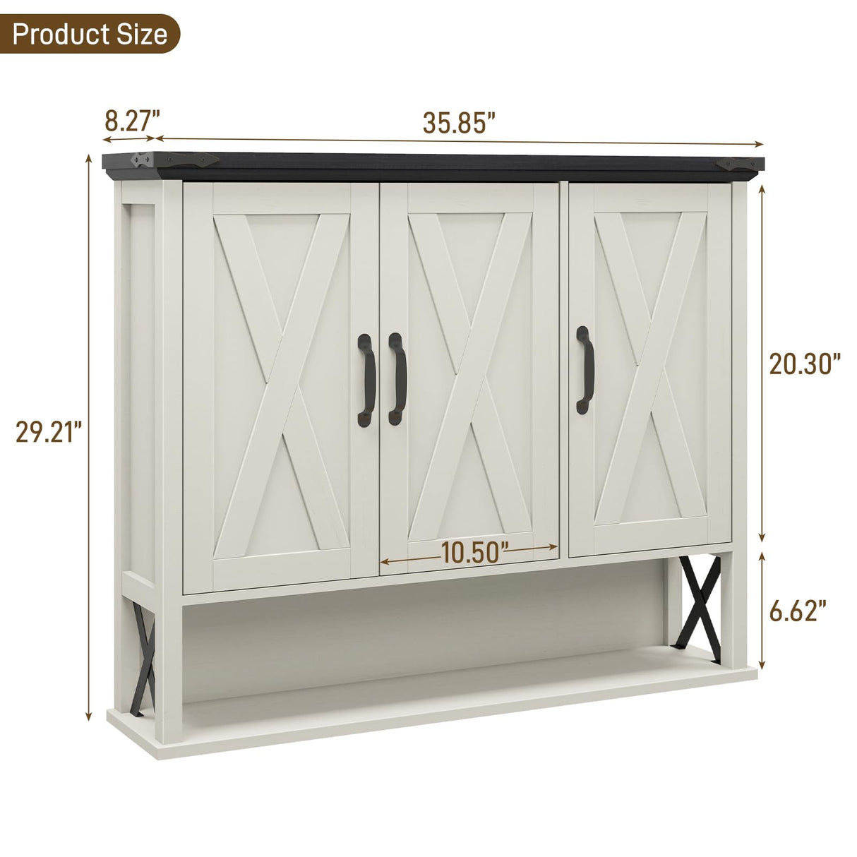 Halitaa Bathroom Wall Cabinet, Farmhouse Medicine Cabinet with Adjustable Wood Shelf & 3 Doors, Over The Toilet Storage Cabinet for Wall Mounted for Bathroom Laundry Room Kitchen, White and Black Halitaa