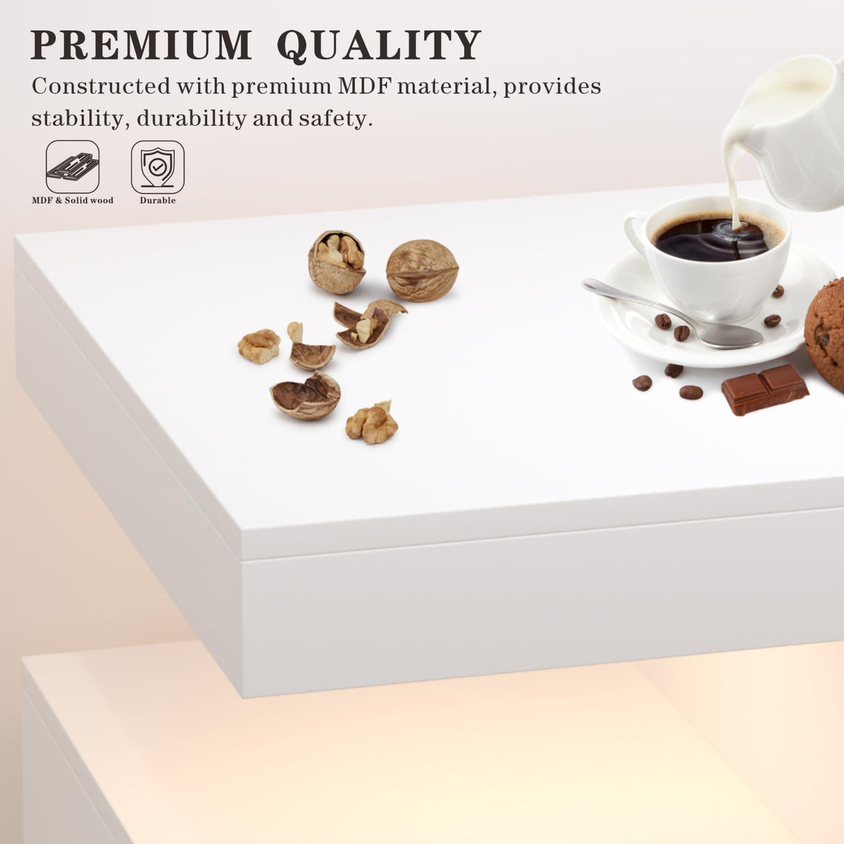 HWB Sideboard Buffet Cabinet with Charging Station, Coffee Bar Table with RGB LED Light, Auto-Sensor Design, Bar Cabinet with Storage with 3 Drawers and 2 Doors for Kitchen, Dinning(White) HWB