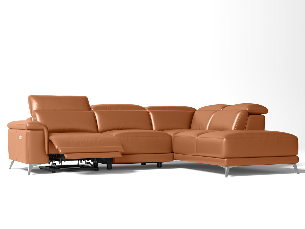 Valencia Pista Full Leather Right Chaise Sofa 112.5" | Italian Nappa Leather Modern Cloud Couch for Living Room/Apartment Furniture | Power Recliner, Ultimate Comfort, Cognac VALENCIA THEATER SEATING