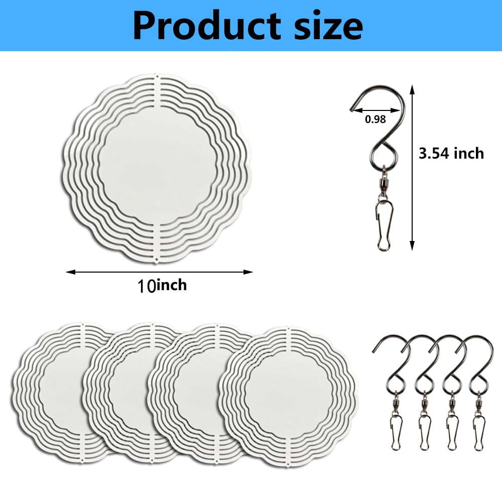 5 pcs 10 inch Sublimation Wind Spinner Blanks Round Sublimation Blanks Products Stainless Steel Metal Indoor Outdoor Garden Decoration for Heat Press Transfer Sublimation Blank Gift AiDiYGECO