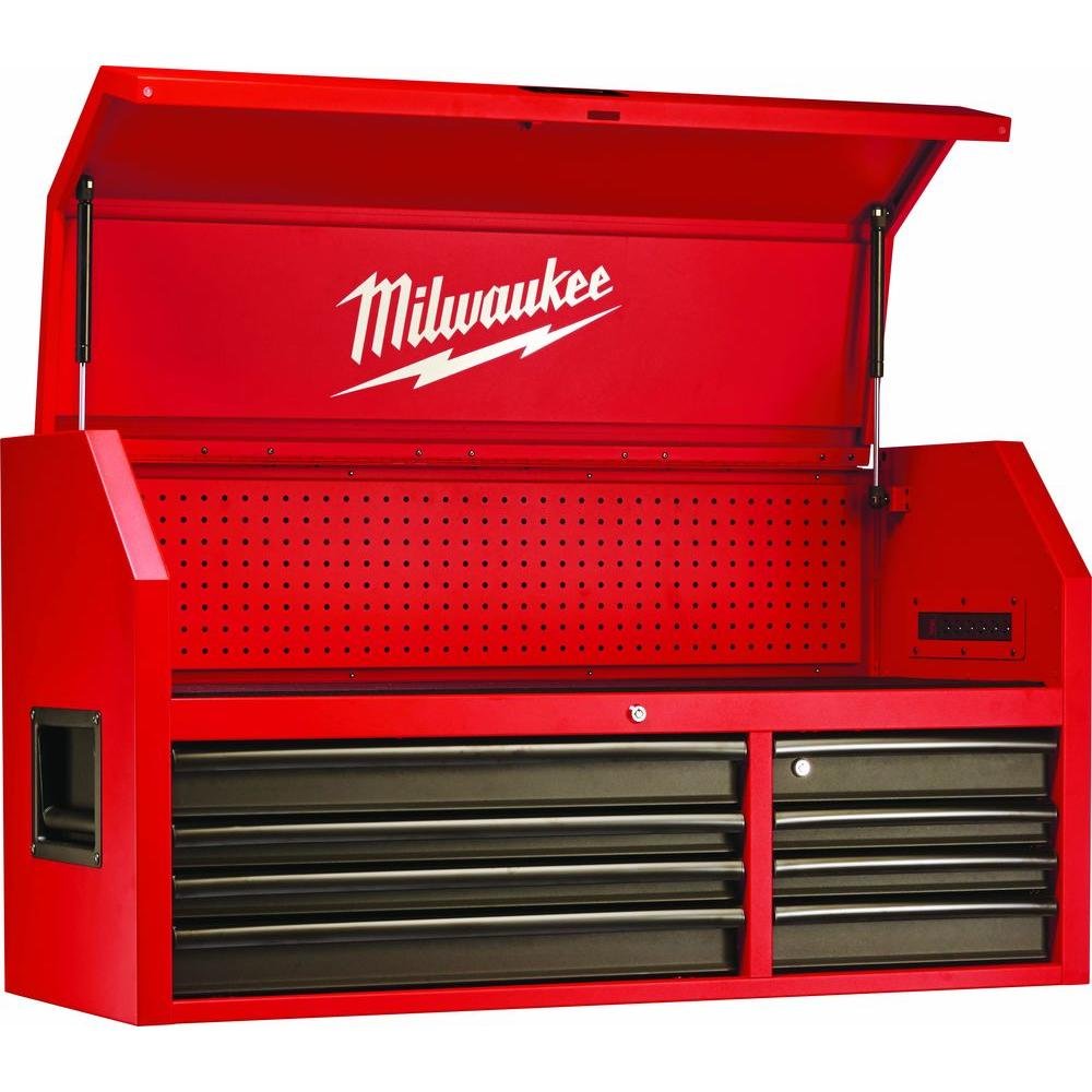 Heavy-duty, Drawer 16 Tool Chest 46 In. and Rolling Cabinet Set, Red and Black, Personal Valuables Storage Drawer with Separate Lock in the Tool Chest Milwaukee