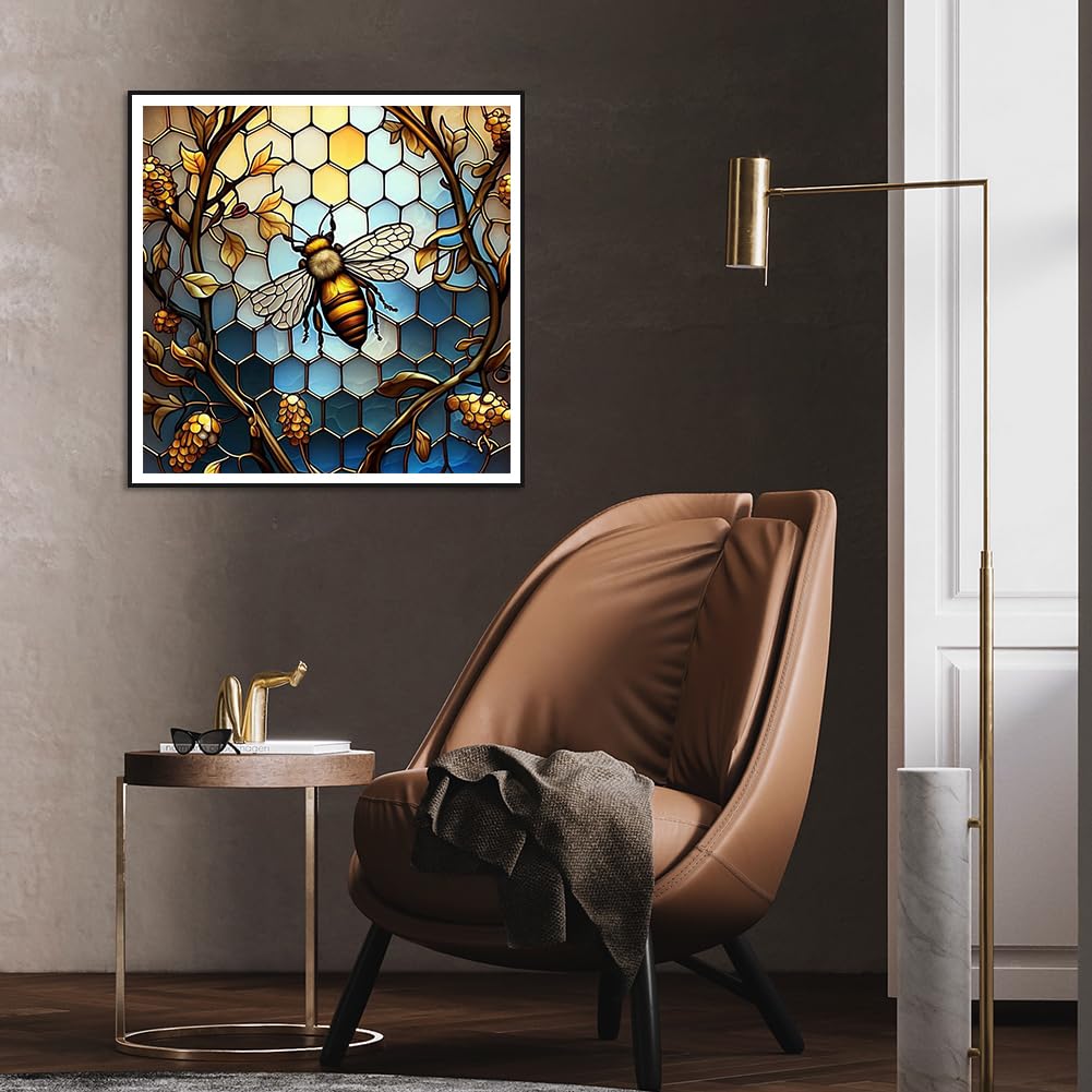 Stalente Diamond Painting Kits for Adults, 5D DIY Diamond Art Kits for Beginners Round Full Drill Diamond Painting for Home Wall Decoration Gift 12×12inch, Stained Glass Bee Stalente