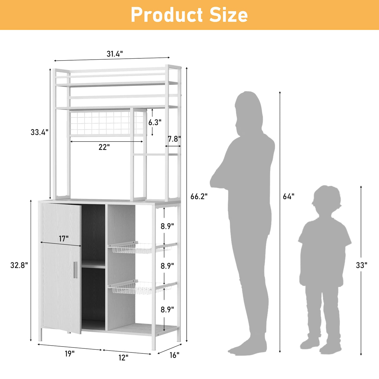 LegacyAmerhome Bakers Rack with Storage, 7-Tiers Large Bakers Rack with Power Outlet, Kitchen Microwave Stand Cabinet, Coffee Bar Cabinet with Storage Shelf, for Kitchen Living Room Pantry, White LegacyAmerhome