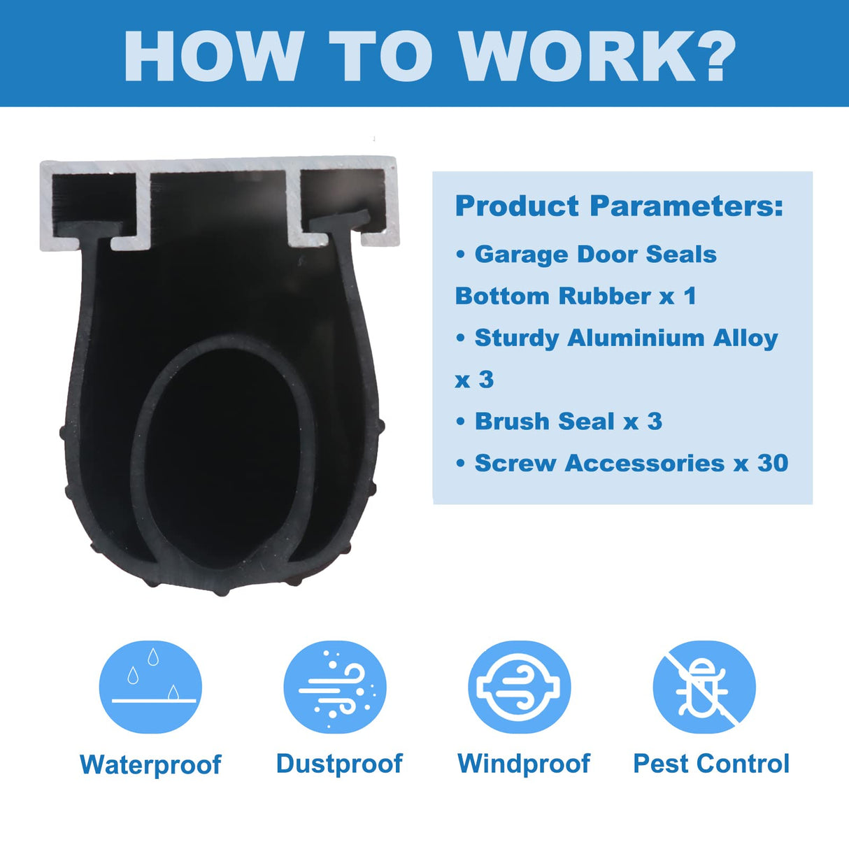 Duzzy Universal Garage Door Seals Kits, Pre-drilled 10 Feet U+O Ring Heavy-Duty Weatherproofing Garage Door Rubber Seals Bottom Pakage with Aluminum Track Retainer Base Kits Duzzy