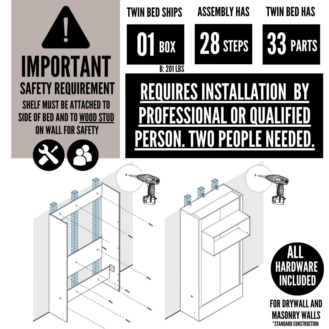 Oakland Living Easy-Lift Twin Murphy Wall Bed in White with Shelf Oakland Living