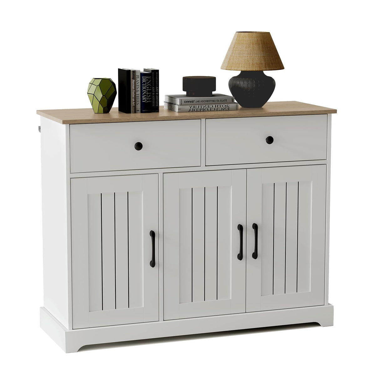 GAOMON 42" Large Buffet Sideboard Storage Cabinet, Farmhouse Sideboard Storage Cabinet with Adjustable Shelf, Drawers and Barn Doors, Wood Coffee Bar Kitchen Table for Entryway Dining Living Room GAOMON