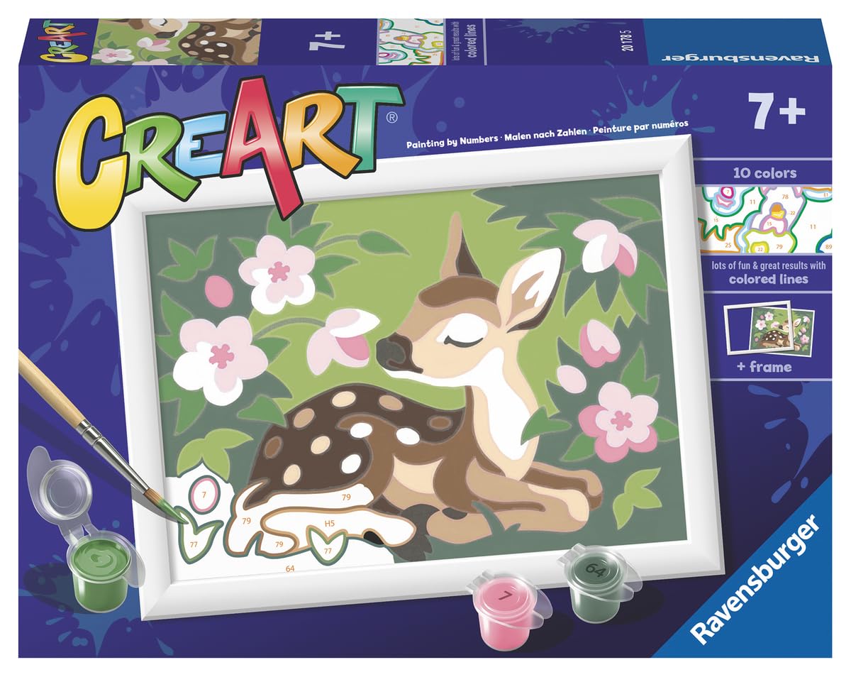 Ravensburger Floral Fawn Paint by Numbers Kit for Kids - 20178 - Painting Arts and Crafts for Ages 7 and Up Ravensburger