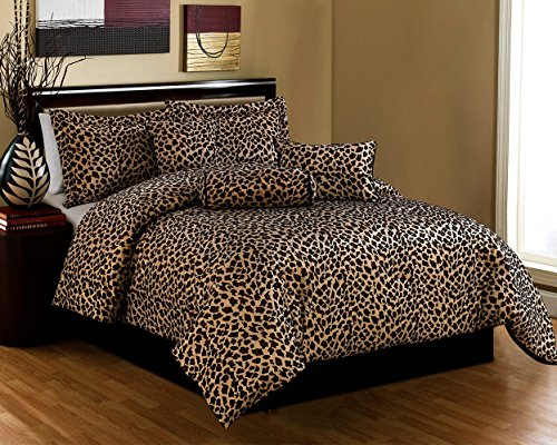 Grand Linen Black/Brown Comforter Set Leopard Print Microfur Bed in A Bag California King Size Bedding Grand Linen