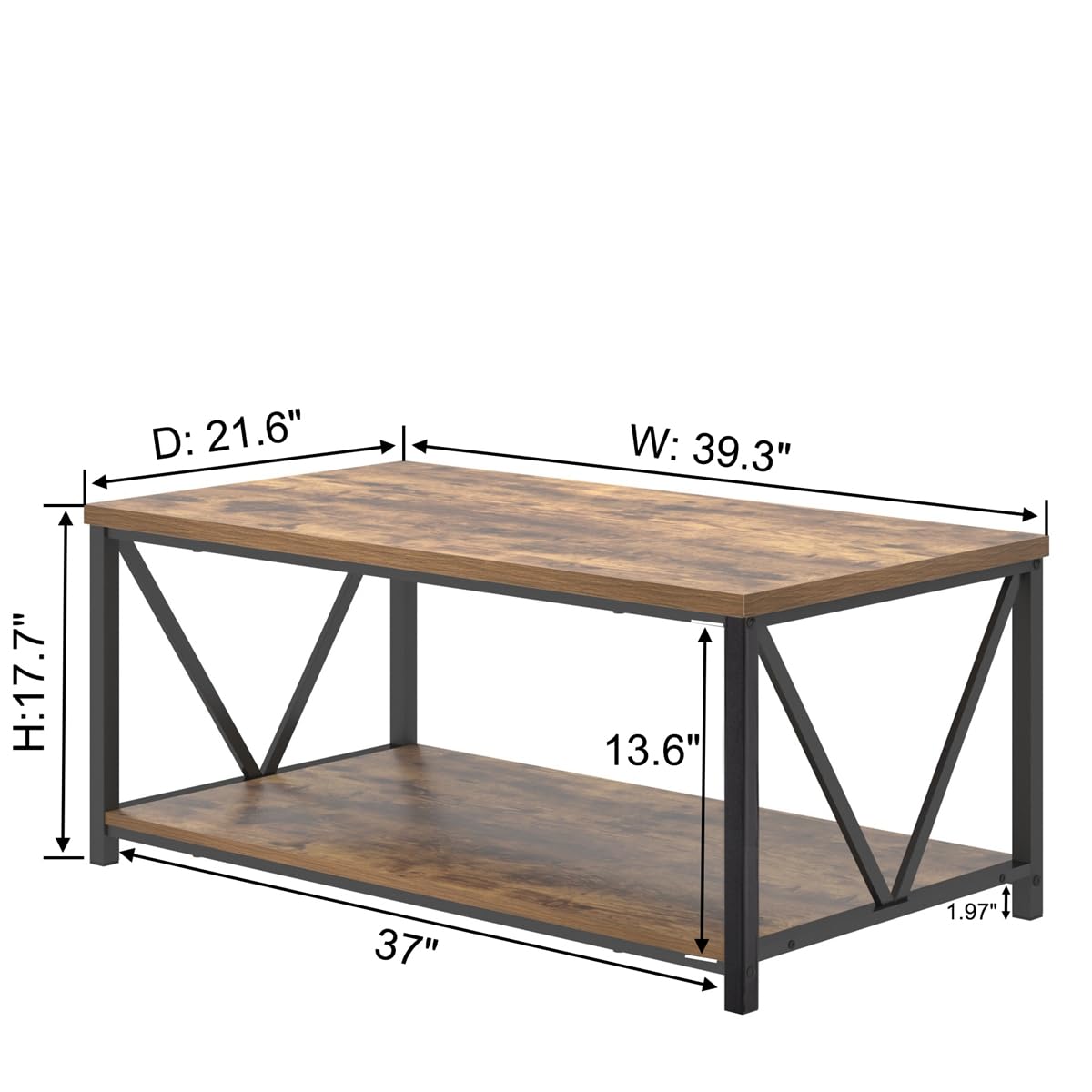 EXCEFUR Modern Coffee Table, Industrial Metal and Wood Living Room Table with Storage Shelf, Rustic Brown EXCEFUR