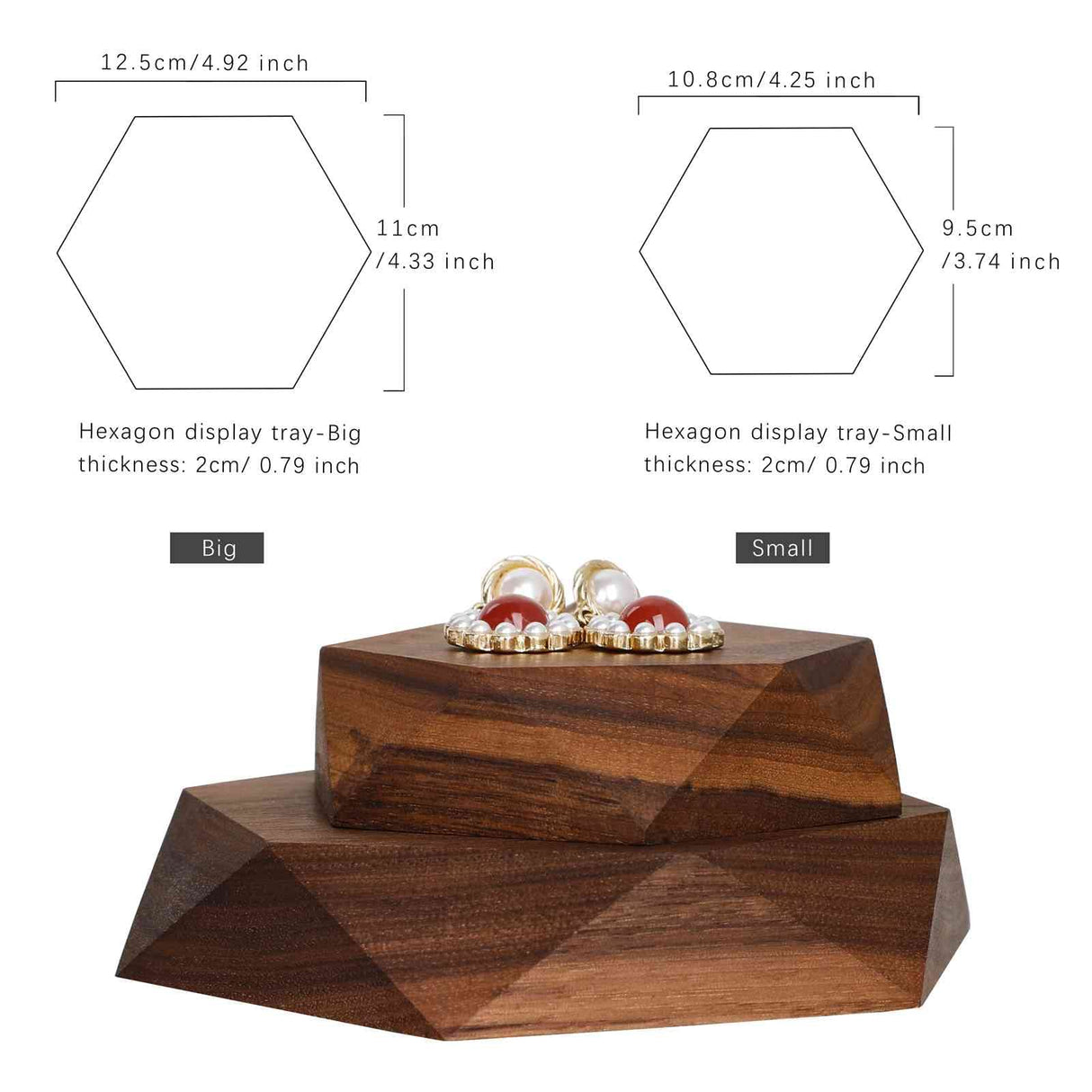 GemeShou 2pcs Wooden Jewelry display tray, Hexagon jewelry display riser, Jewelry retail shop photography props【Walnut Hexagon tray-2pcs】 GemeShou