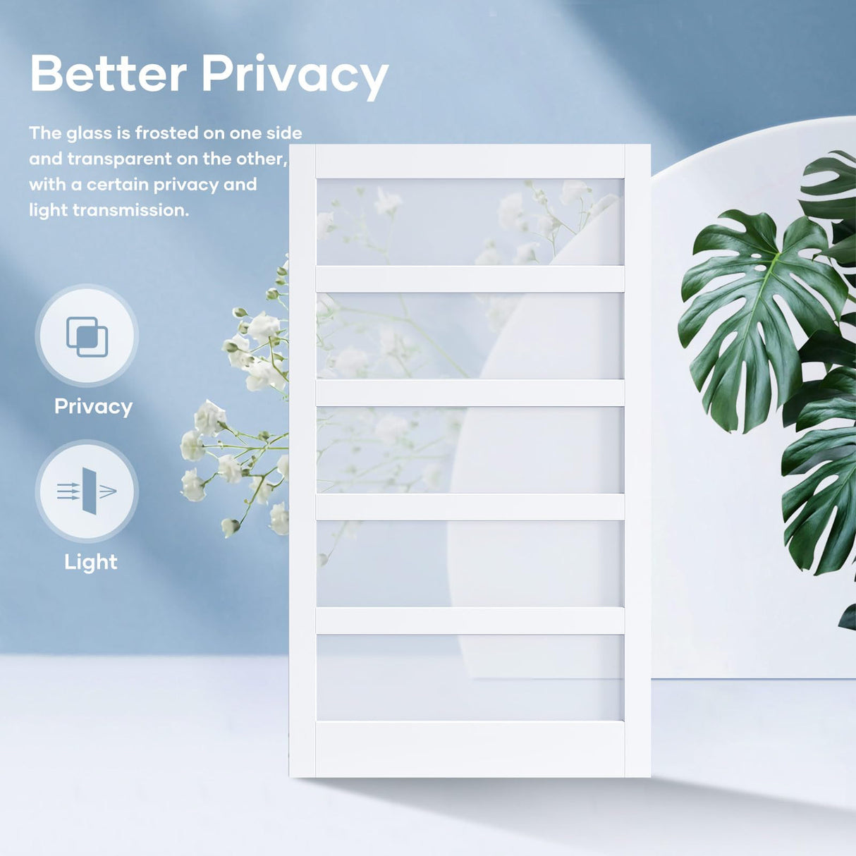 ROYMELO 48x84 Inch Glass Sliding Barn Door Slab and 8ft Hardware Kit Included, 5 Frosted Glass, LVL Wood Panel Covered with White Water-Proof Scratch-Proof PVC Surface, Simple DIY Assembly ROYMELO