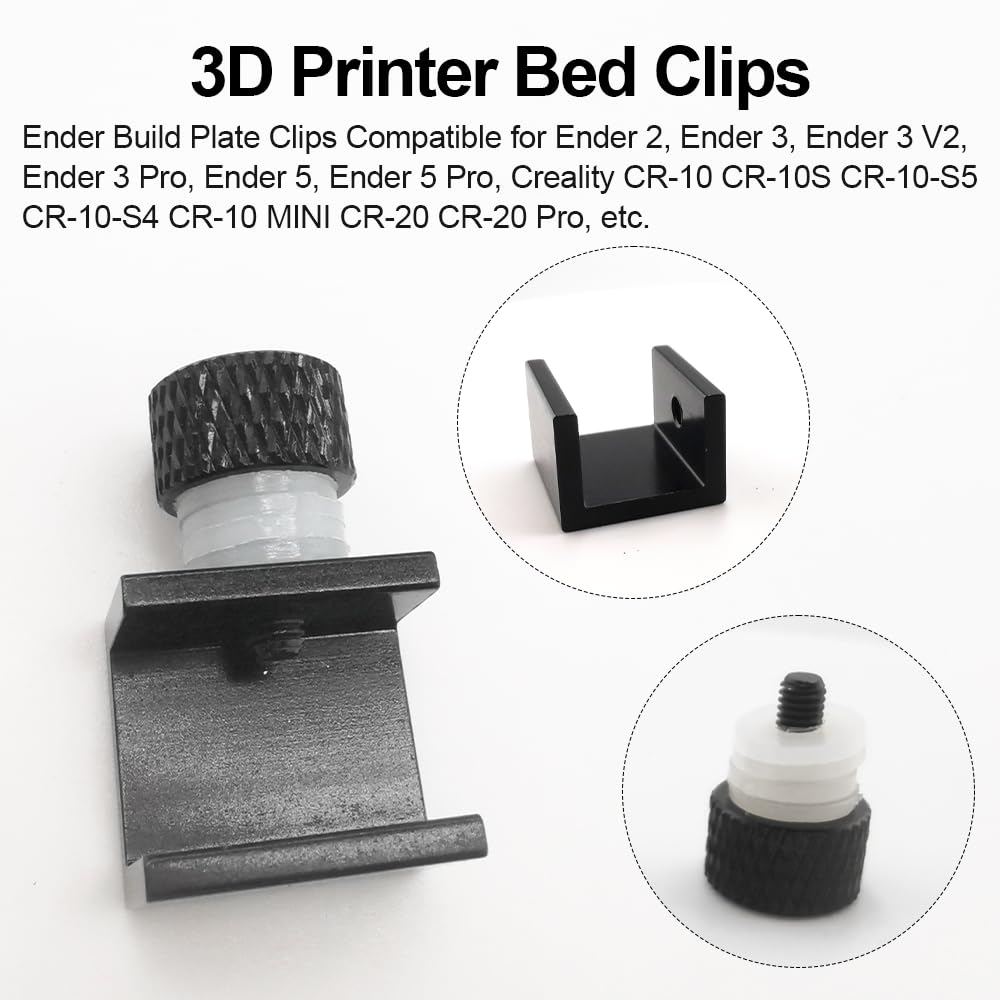8Pcs 3D Printer Bed Clips, Ender 3 Pro Glass Bed Clips, Adjustable Ender 3 Build Plate Clips Compatible for Ender 3 Pro/Ender 3 V2/Ender 3 S1/Ender 3 Max Neo/Ender 5,CR-10 3D Printer Bed Leveling, TIEXYE