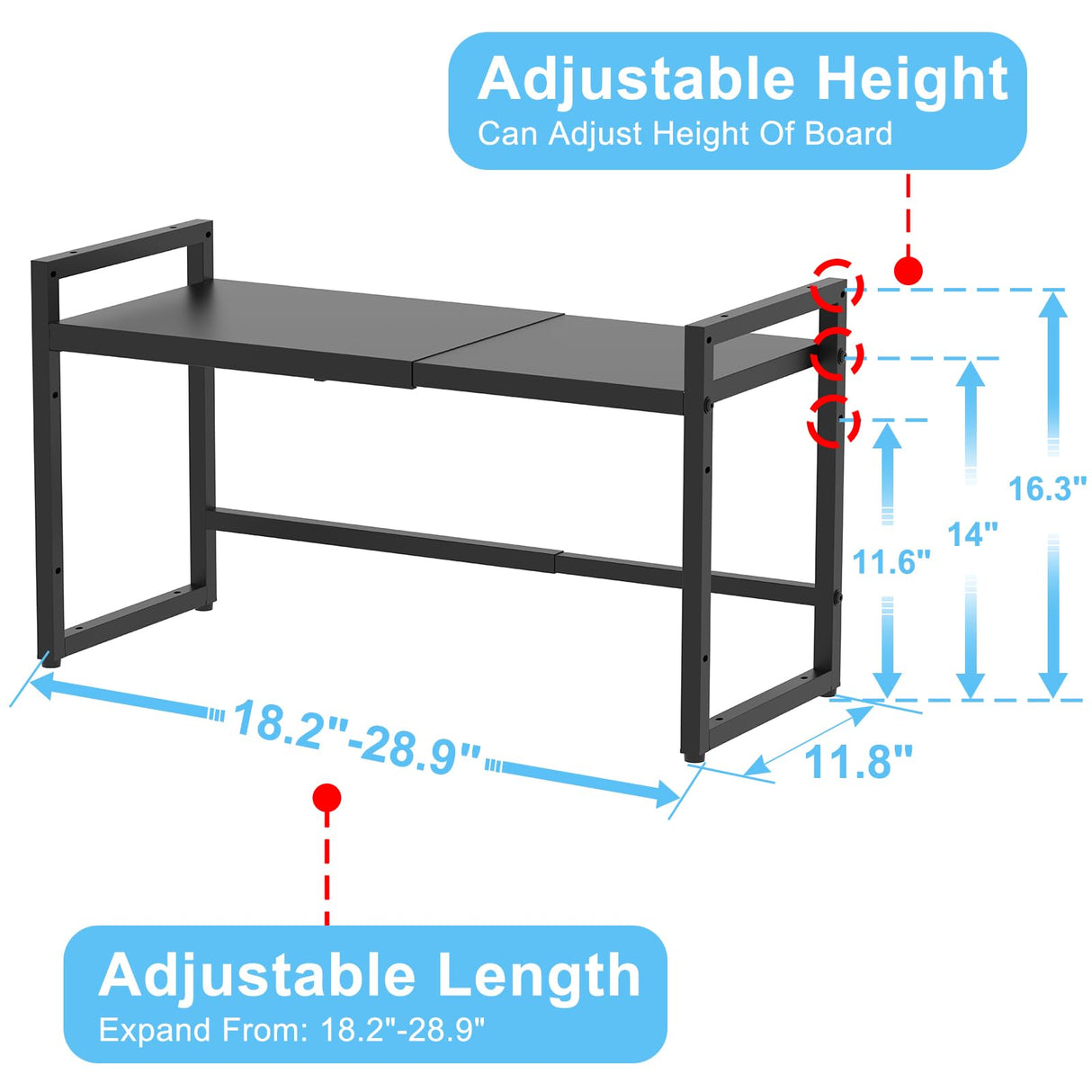 Expandable Metal Storage Shelves,110LBS Heavy Duty Shelving Units and Storage For Small Appliance, Adjustable Metal Storage Shelf Rack For kitchen Cabinet Closet Pantry Warehouse Garage,Patent Pending Cidaziya