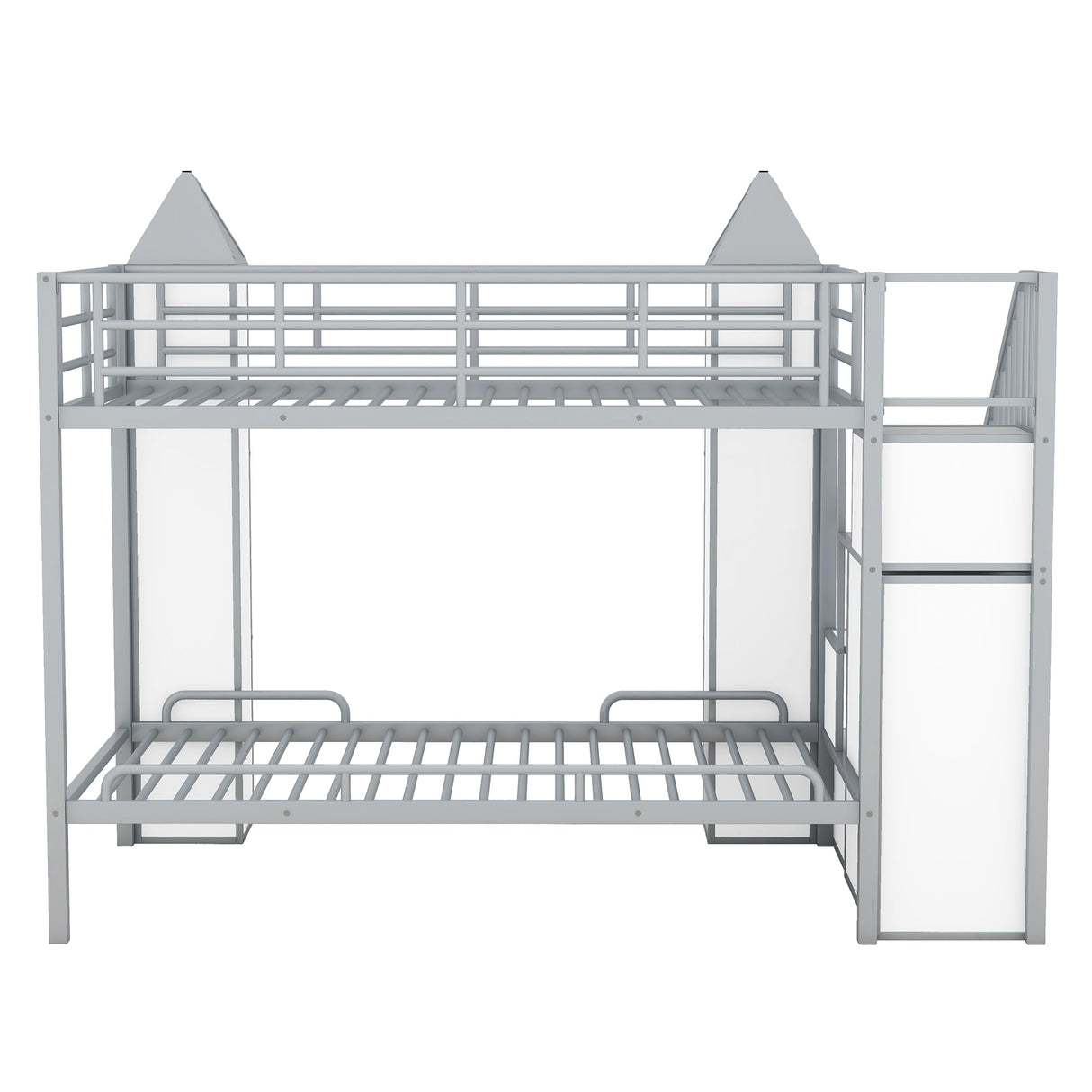 Harper & Bright Designs Twin Over Twin Metal Bunk Bed with Stairs and Storage Wardrobe, Castle-Shaped Bunk Bed Heavy-Duty Steel Frame, Noise Free,for Kids Teens Adults, Gray+White Harper & Bright Designs