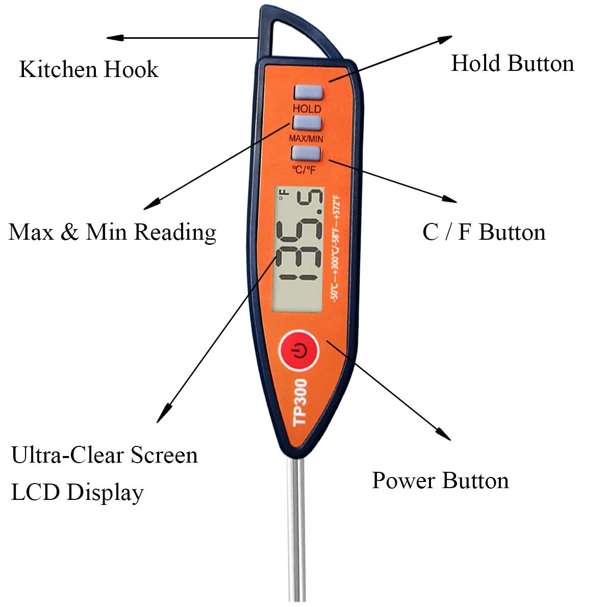 Digital Meat & Milk Thermometer - Instant Read Probe for Cooking, BBQ, Grill, Deep Fry, Roast & Baking NANGOALA