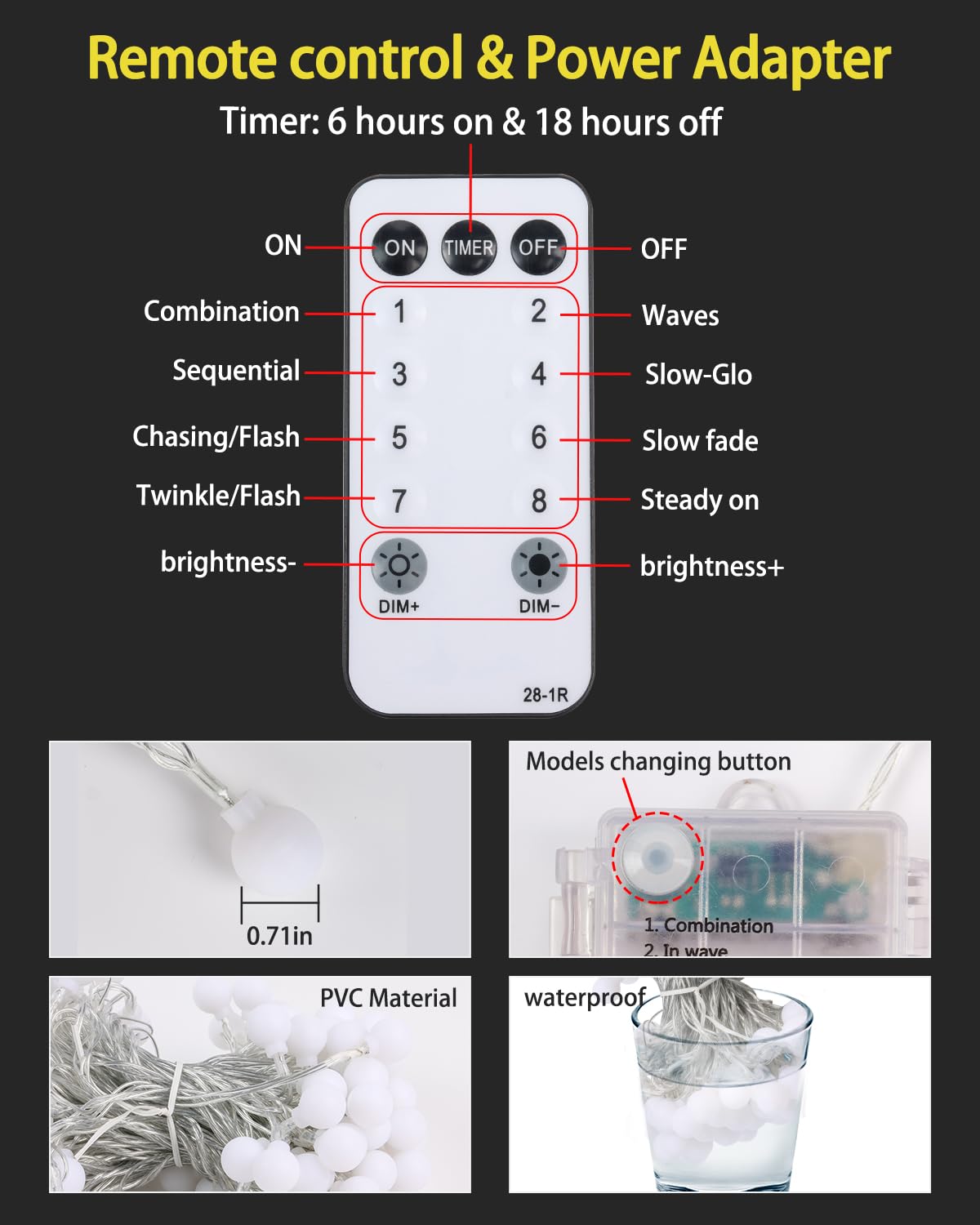RadiHub Globe String Lights,Battery Operated Lights with Remote Timer Waterproof, 40FT 120LED 8 Modes Indoor Outdoor Fairy String Lights for Bedroom,Wedding,Tent,Camping,Party,Garden,Bar,Warm White RadiHub