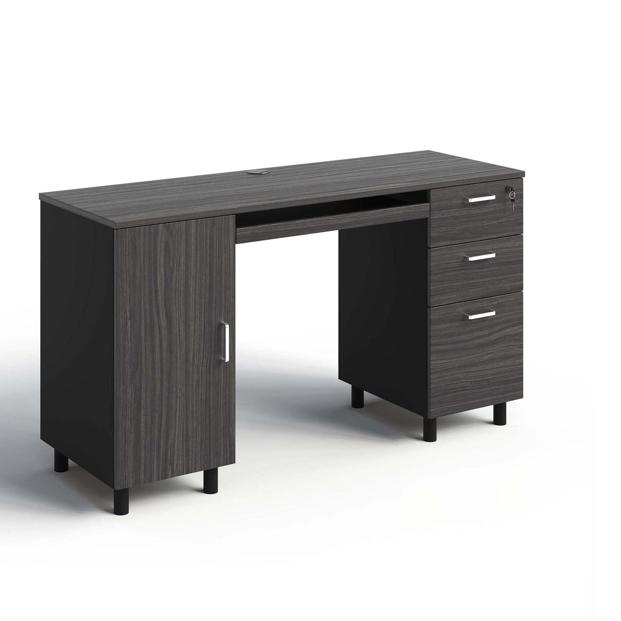 Modern Design Venice Office Computer Desk with 3 Locking Drawers and Storage Cabinet, 53 Inch Home and Office Executive Grey and Black Desk with Keyboard Tray by Crafts and Comfort Modern Design By Crafts & comfort