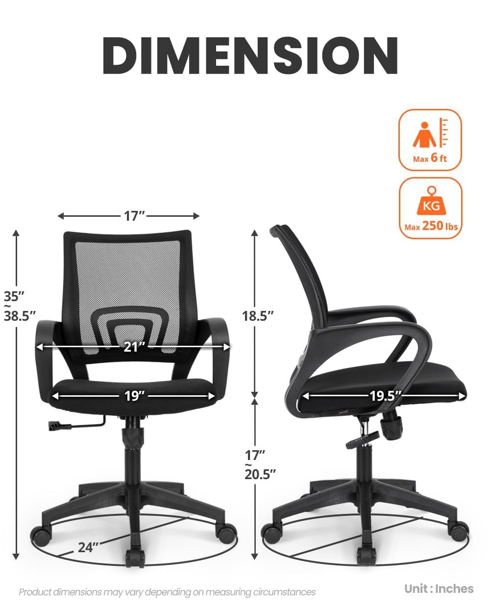 NEO CHAIR Office Chair Computer Desk Chair Gaming Ergonomic Mid Back Cushion Lumbar Support with Comfy Mesh Adjustable Swivel Rolling Home (Black) NEO CHAIR