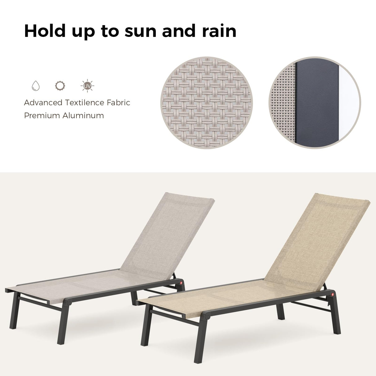 FHVIT Patio Chaise Lounge Set of 2 with 4 Adjustable Backrest, Foldable Aluminum Chaise Lounge Chair Recliner for Outdoor, Poolside, Sun Tanning Beige FHVIT