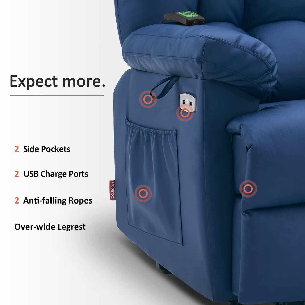 MCombo Power Lift Recliner Chair Sofa with Massage and Heat, Adjustable Headrest, 3 Positions, USB Ports, for Elderly People, Faux Leather 7533 MCombo
