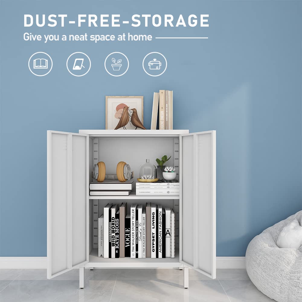 LINGZOE 2 Door Metal Locker Storage Cabinet with 2 Adjustable Shelves,Steel Locker Cupboard for Bedroom, Bedside, Office Room LINGZOE